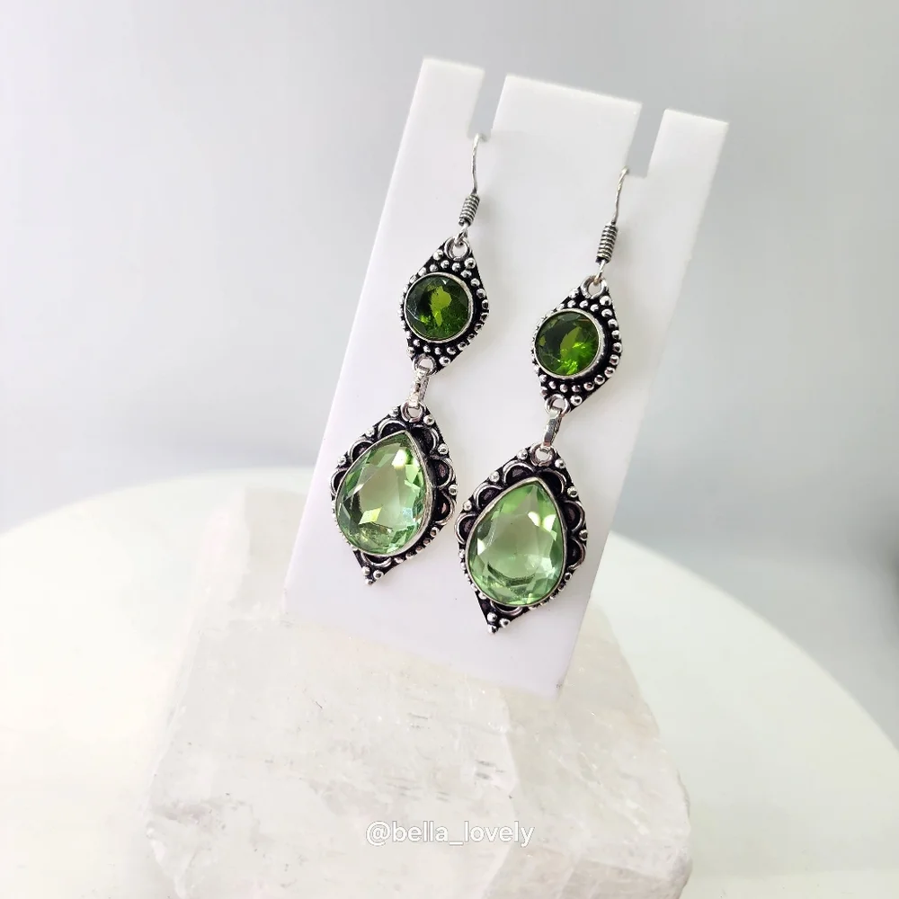 Peridot Gemstone Ethnic Handmade Drop Dangle Earrings 2.6